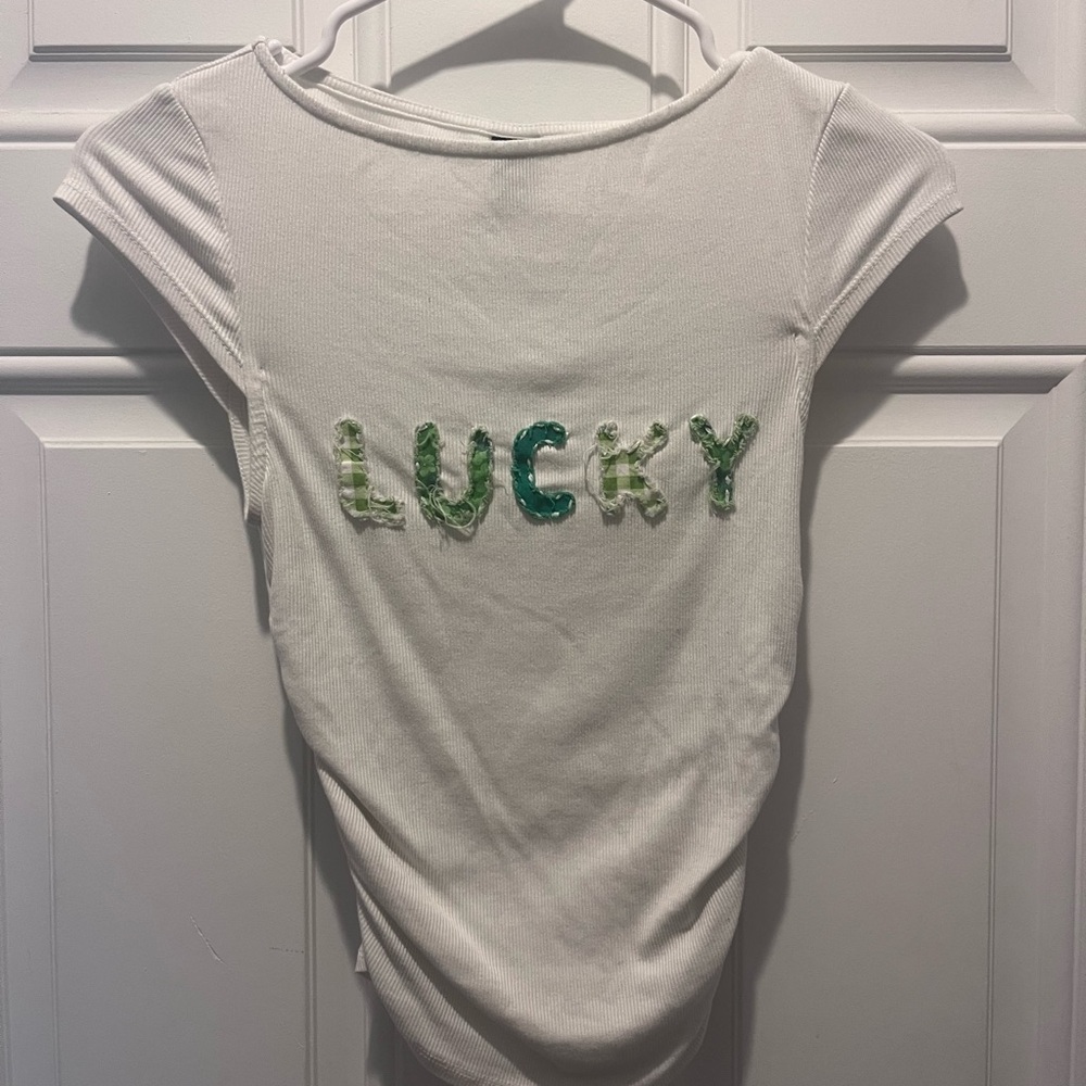 Wild Fable White Top with Green 'Lucky' St Patrick’s Day Design